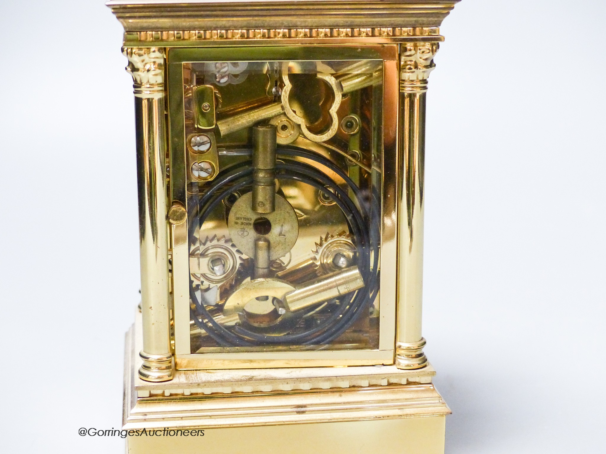 A French lacquered brass repeating carriage clock, height 17cm